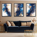 Luxury Abstract Blue & Gold Wall Frame Set of 3 – Modern Marble Art