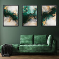 Luxury Abstract Green, White & Gold Wall Frame Set of 3