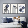 Modern Abstract Botanical Wall Art Set of 3 – Minimalist Blue & Beige Home Décor Frames