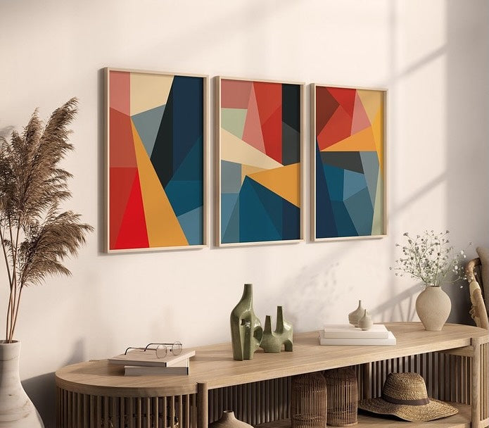 Modern Geometric Triptych Wall Art set of 3 Pcs