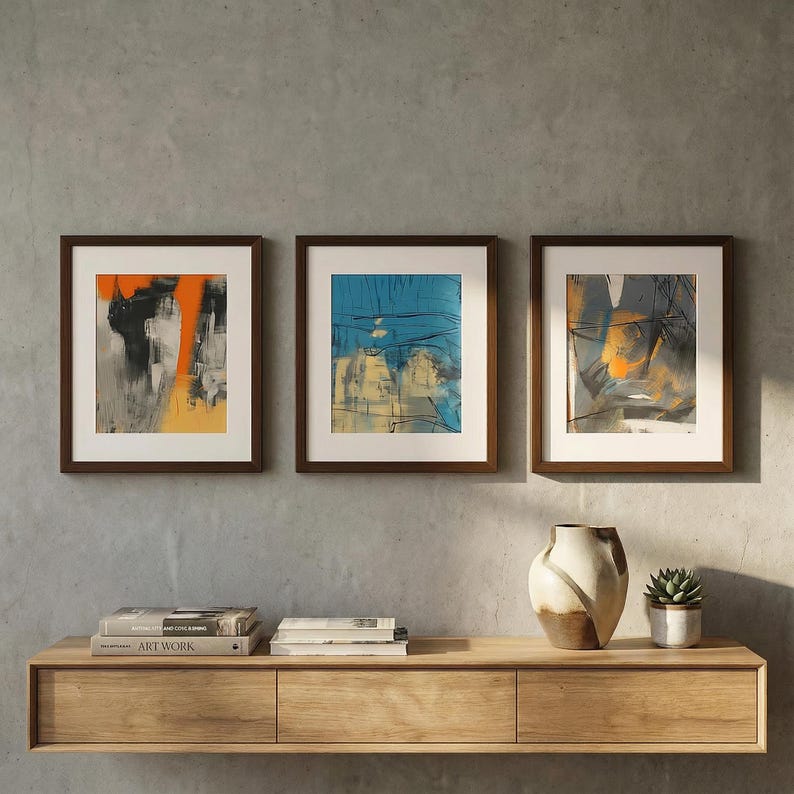 Urban Expressionist Abstract Wall Art - Set of 3 Wall Frames