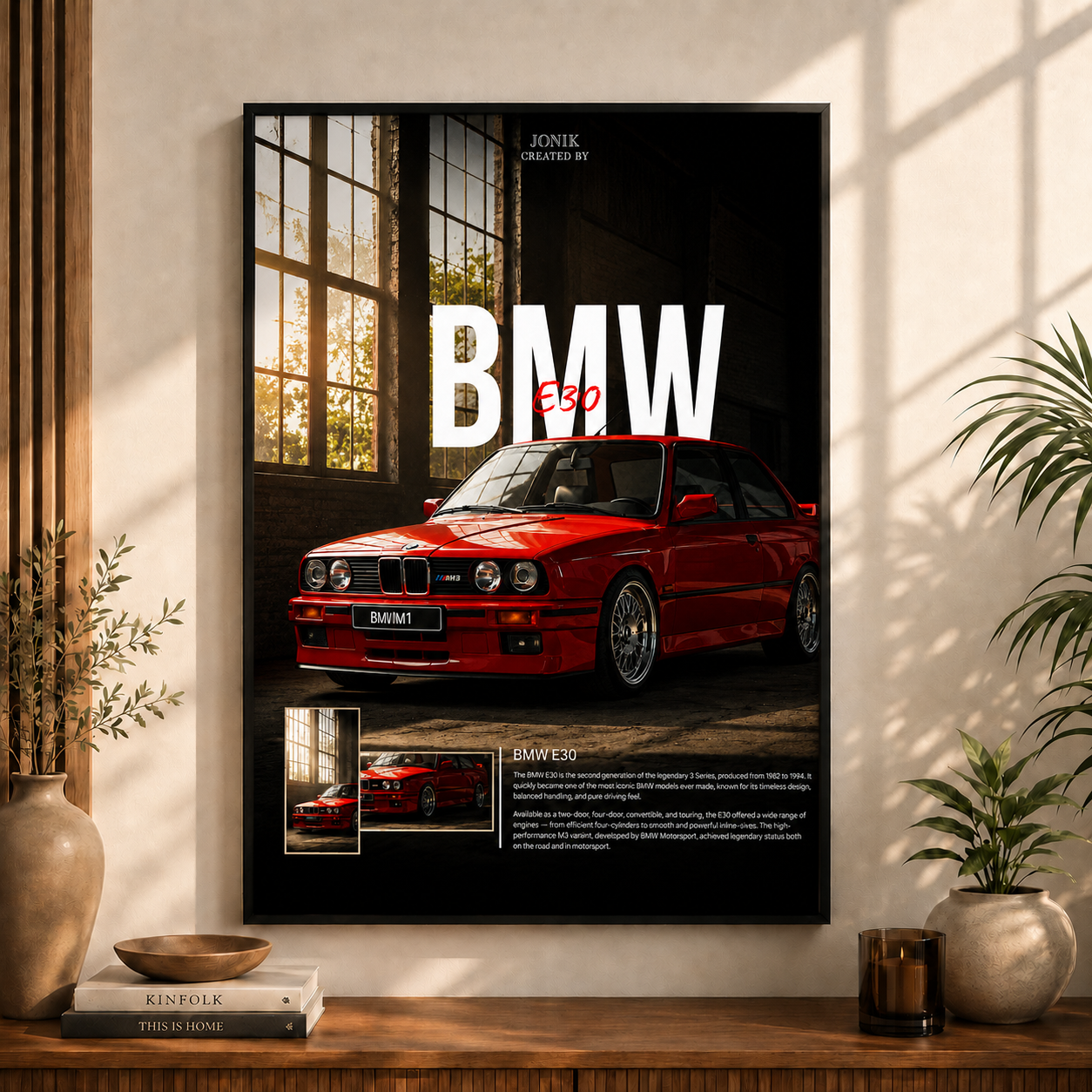 BMW E30 Classic Red | Premium Car Wall Art