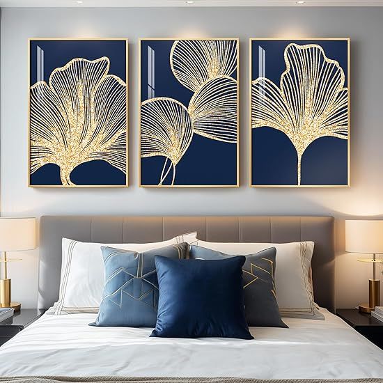 Modern Gold Ginkgo Wall Art Set of 3