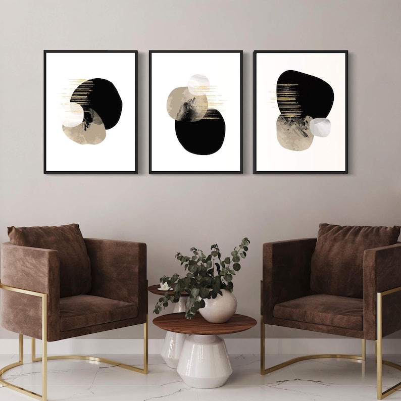 Minimalist Ink Wash & Gold Foil Abstract Wall Art