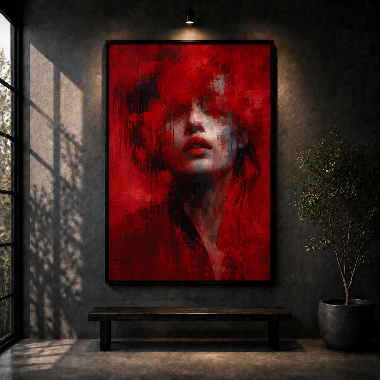 Crimson Emotion | Red Abstract Portrait Wall Art