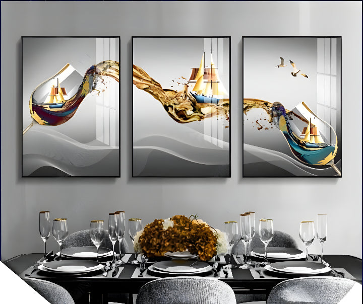 Luxury Abstract Gold Textured Wall Frame Set of 3