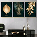 Emerald Green Gold Leaf Wall Art Set of 3