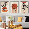 Boho Orange Sun & Leaves Wall Art Set of 3