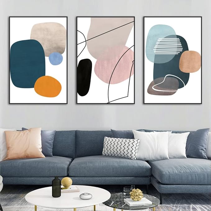 Mid-Century Modern Pebble Art Triptych - Set of 3