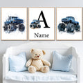 Set of 3 Blue Truck Prints with Custom Name & Initial