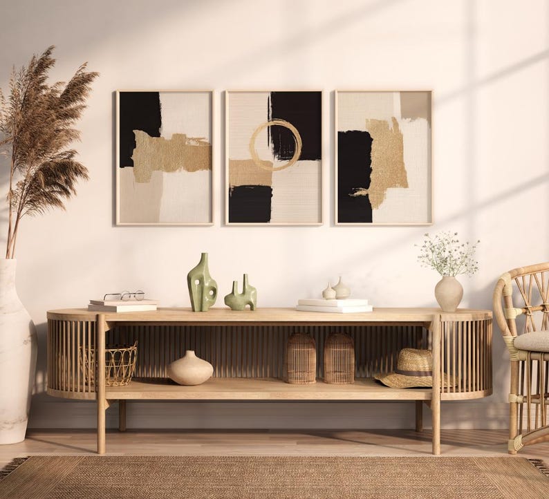 Luxury Black & Gold Abstract Wall Art - Set of 3
